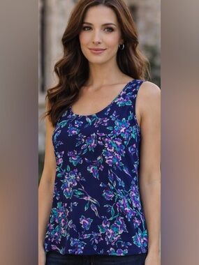 Women’s Medium Floral Sleeveless Top Blouse NWT Blue Purple Summer Office Casual
